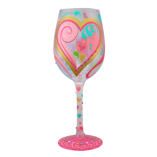 Lolita Glitter Diamante Hand Painted Large Wine Glass My Hearts A Swirl