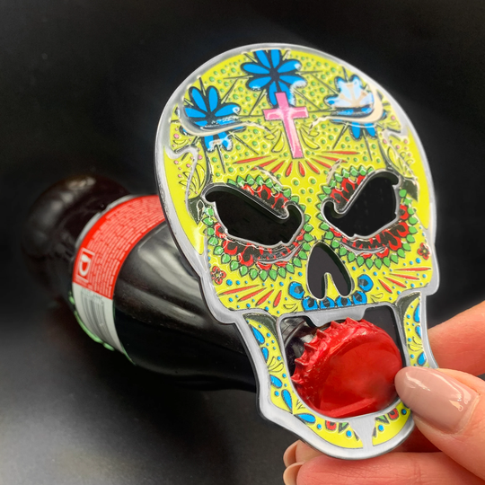Skull-Shaped Bottle Opener With Mexican Pattern