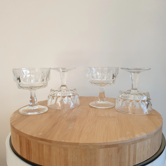 4 Vintage Compote Pedestal Coupes. Glasses. Cocktail Dessert Entertaining. Celebrate. Gift. Unique