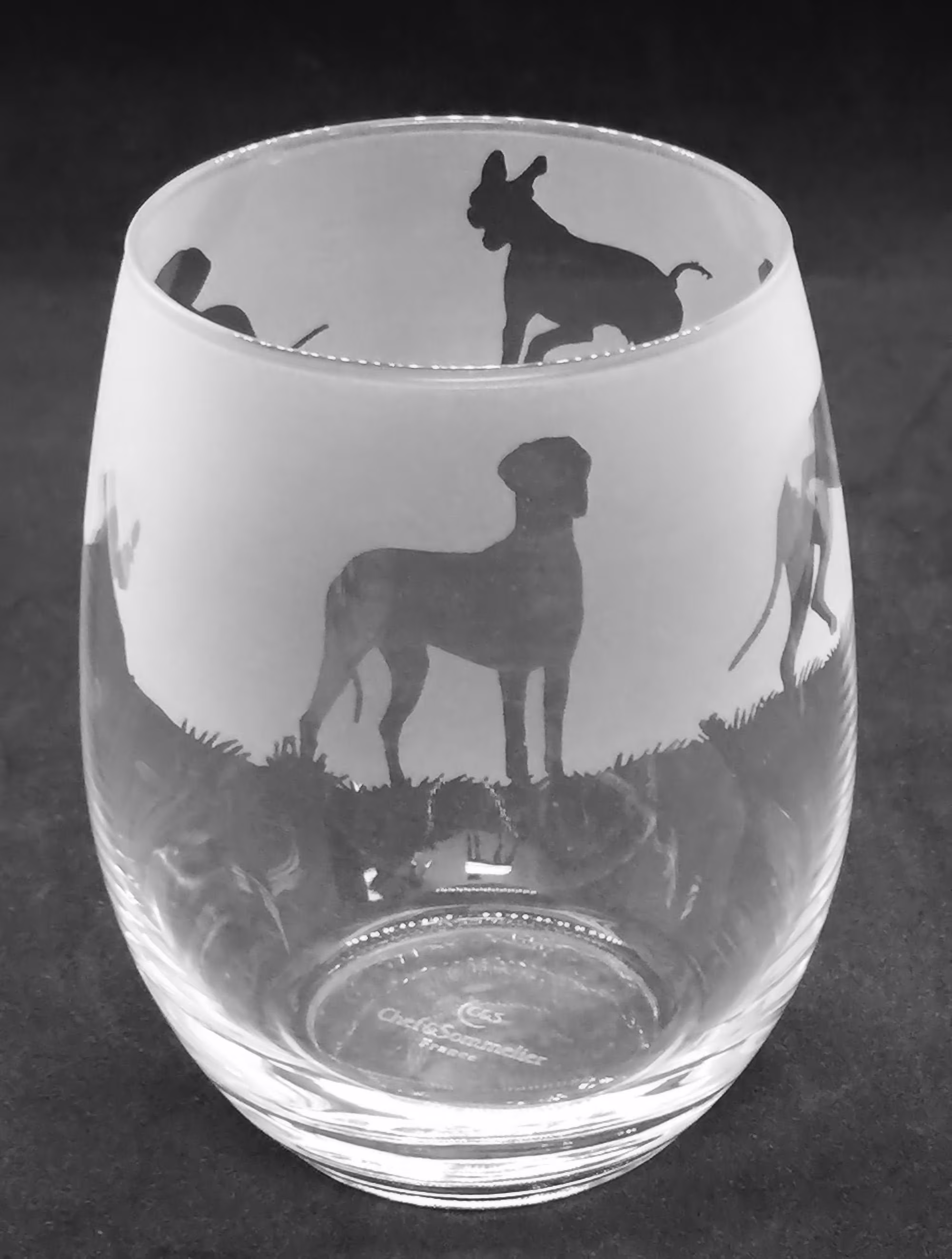 36Cl Stemless Wine/Water Glass With Great Dane Dog Design