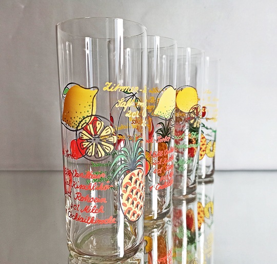 Set Of 4 Vintage Cocktail Glasses/Drinking Glasses Lemonade Soft Drink 80S