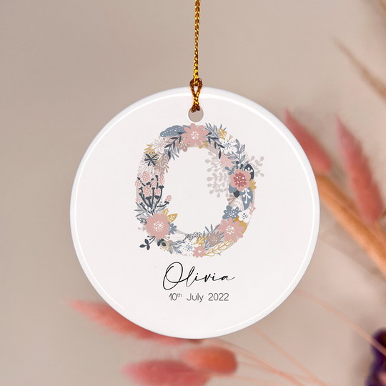 Personalised New Baby Gift, Floral Initial, Name Birth Decoration, Newborn Keepsake Gift, Initial Gift, Social Media Prop, Fridge Magnet