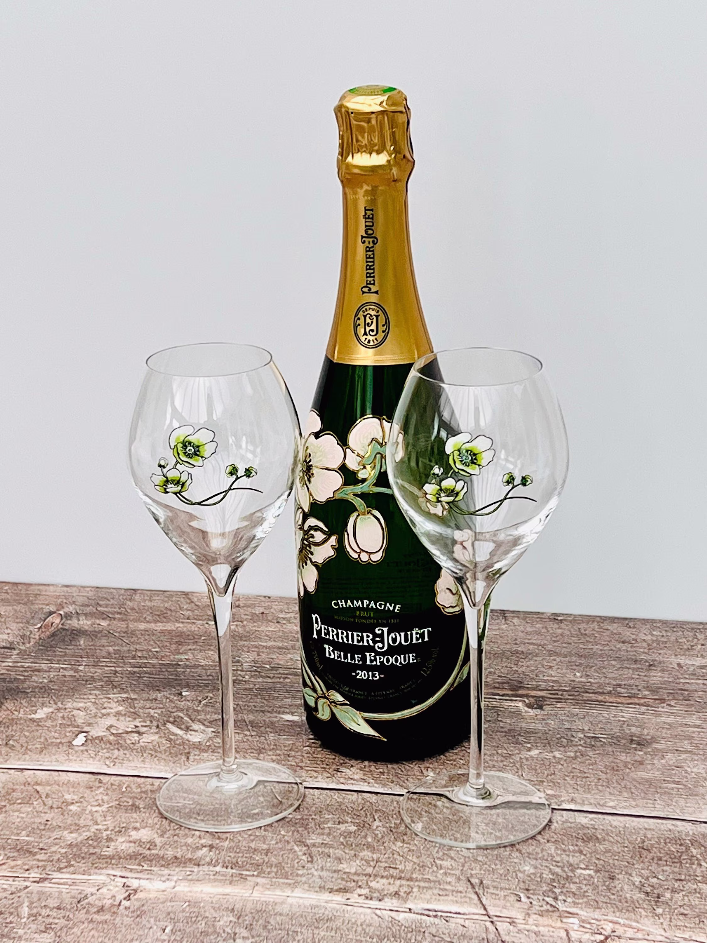 2 Perrier Jouet Green & White Belle Époque Champagne Glasses, 28.5Cl