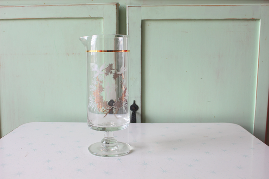 Vintage Antique Glass Wedding Toast Wine Decantar..gift. Drink. Champagne. Fancy. 1970S. 1960S. Bride. Groom. Serve. Golden