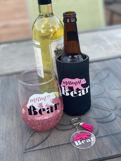Mama Bear Wine Glass, Mama Gift, Peek A Boo Momma Glitter Two Tone Glitter, Mom Birthday Gift