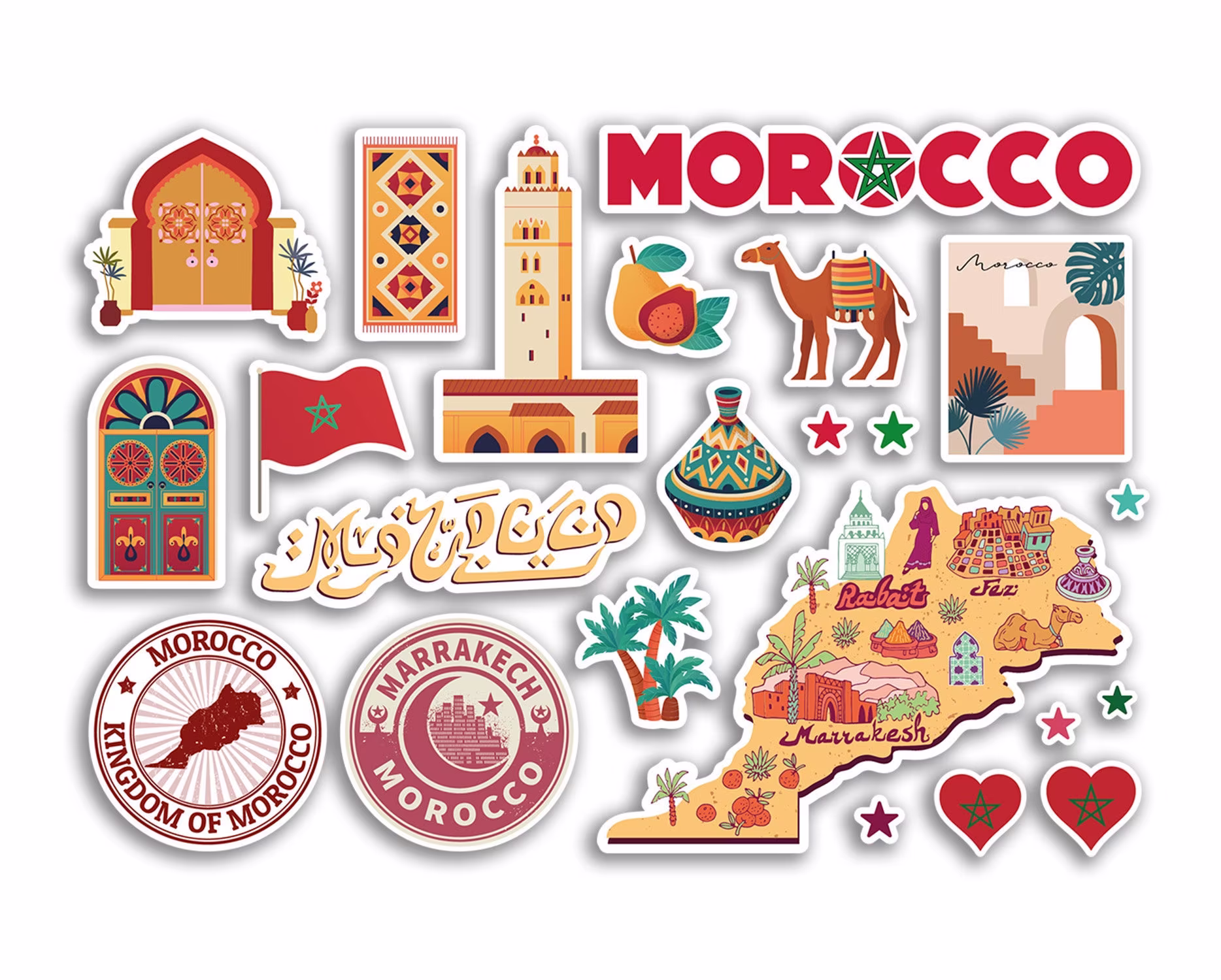 A5 Sticker Sheet Morocco Landmarks Vinyl Stickers - Country Map Airport Stamps Skyline Flag Travel Holiday City Scrapbook Aesthetic #79017
