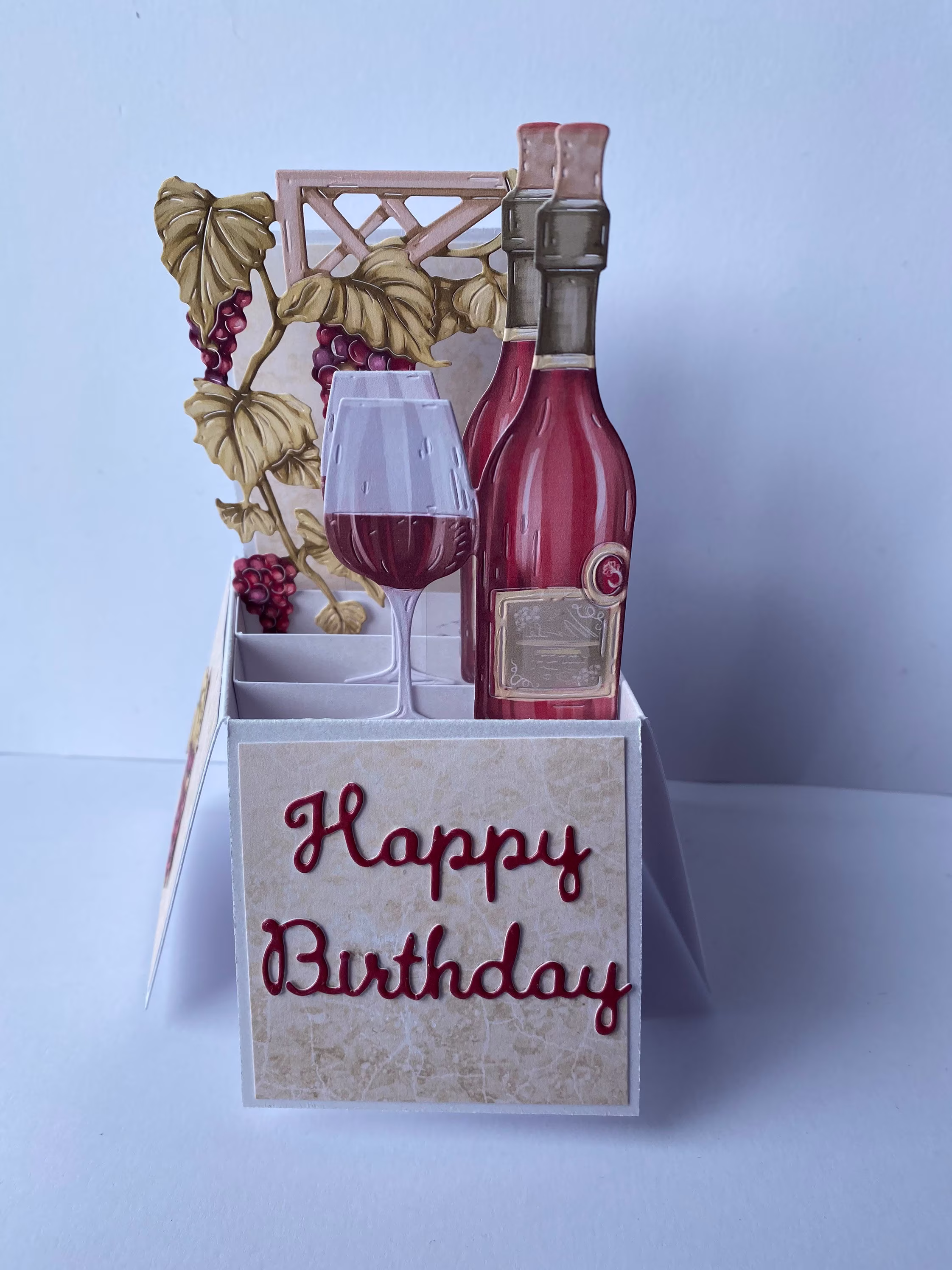 Bottle Of Wine & Glass Pop Up Card