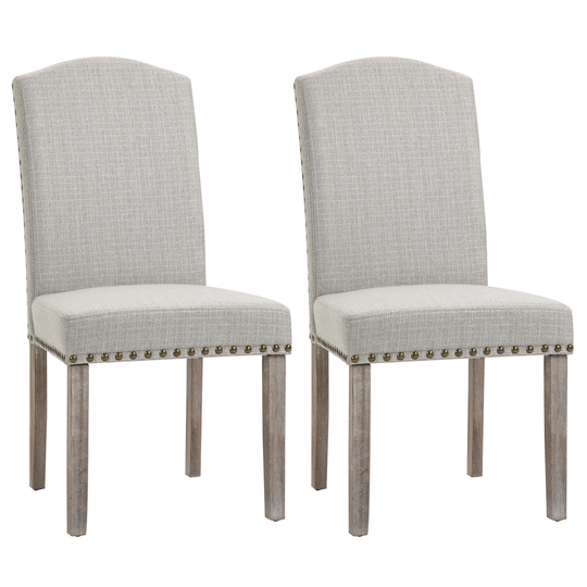 HOMCOM Vintage Upholstered Linen Fabric Dining Chairs w/ Nailhead Trim & Wood Legs Set of 2 Cream | Aosom Ireland