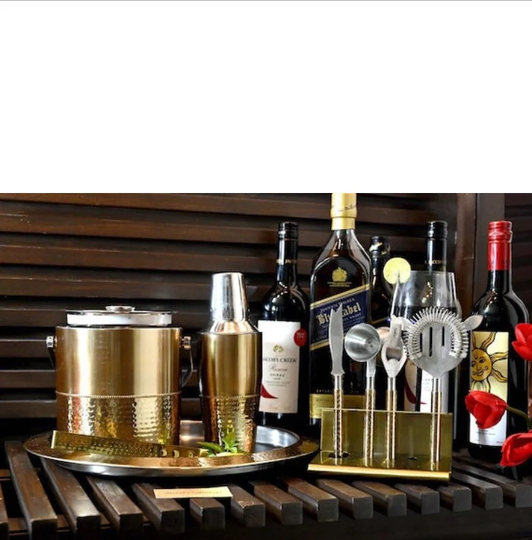 7 Pcs Cocktail Shaker Mixer Bar Set With Ice Bucket, Tong, Tray, Bar Tool Gift Set, Bar Set For Home Martini Shaker Drink Mixing Bar Tools