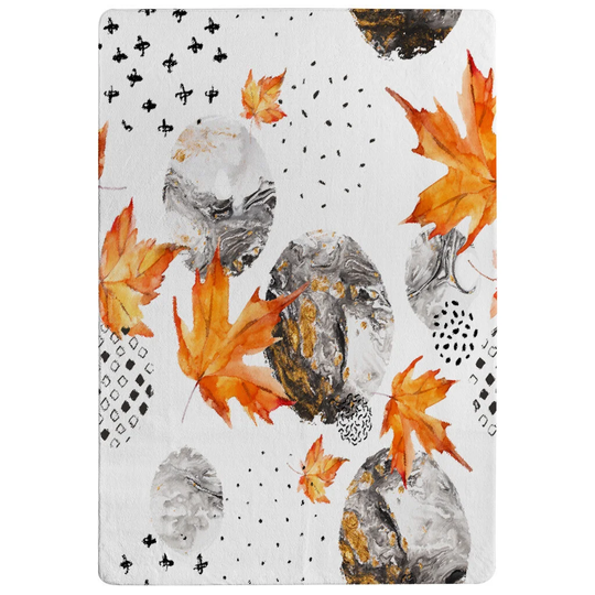 Lipscomb Maple Leaves and Marbled Circles Shaggy Grey/Orange/White Rug