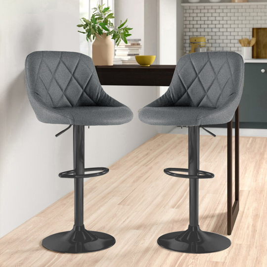 (Dark Grey) 2x Fabric Adjustable Barstools Matt Black Leg