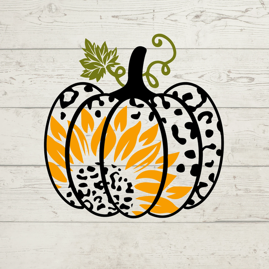 Leopard Sunflower Pumpkin Vinyl Decal | Coffee Cup Tumbler Laptop Decal Car Window Beer Glass Halloween Fall