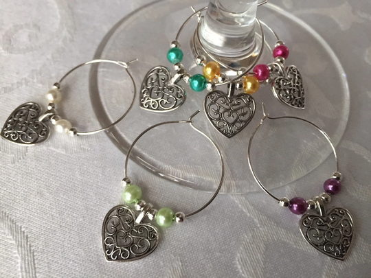 Wine Glass Charms Beautiful Filigree Hearts X 6 Or 10 Drinks Markers