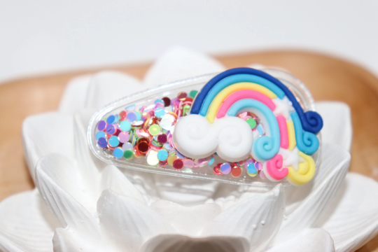 3D Rainbow Snap Clip, Adorable Girls Hair Accessory, Clips, Filled With Confetti, Confetti Shaker Clip