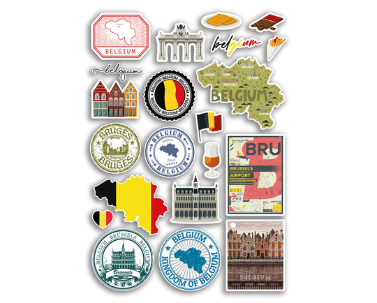 A4 Sticker Sheet Belgium Vinyl Stickers - Brussels Bruge City Landmarks Stamp Flag Travel Holiday Culture Scrapbook Luggage Gift #78881