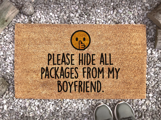Please Hide All Packages From My Boyfriend - Funny Couples Doormat Customizable