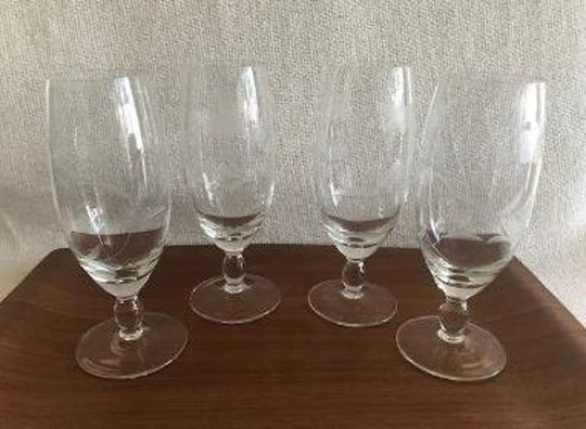 Vintage Etched Crystal Dessert Wine Glasses, Delicate Floral Pattern, Set Of 4
