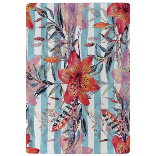 Harris Bouquet of Watercolour Tiger Lilies Designer Shaggy Blue/Orange Rug