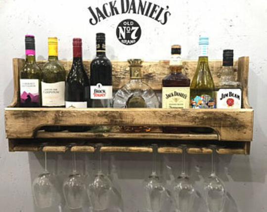 75cm Floating Home Bar/ Wine Or Spirit Rack - Curved Front Jacobean Wax