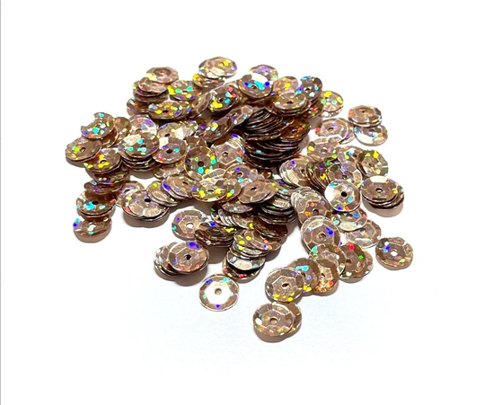 Hologram Champagne Slightly Cupped Sequins 8mm