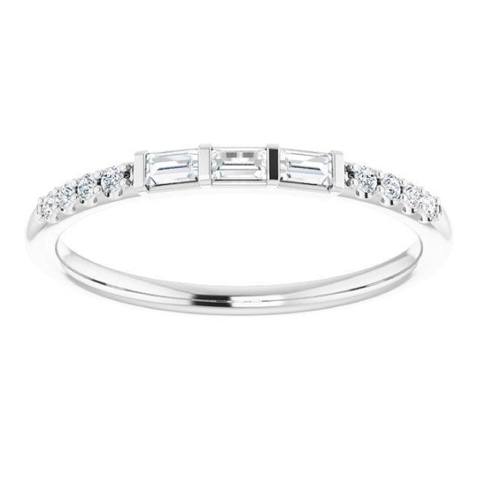 Baguette & Round Cut Bar Set Diamond Wedding Band - 14K/18K White, Yellow, Rose Gold & Platinum 950, Natural Diamonds Anniversary Ring