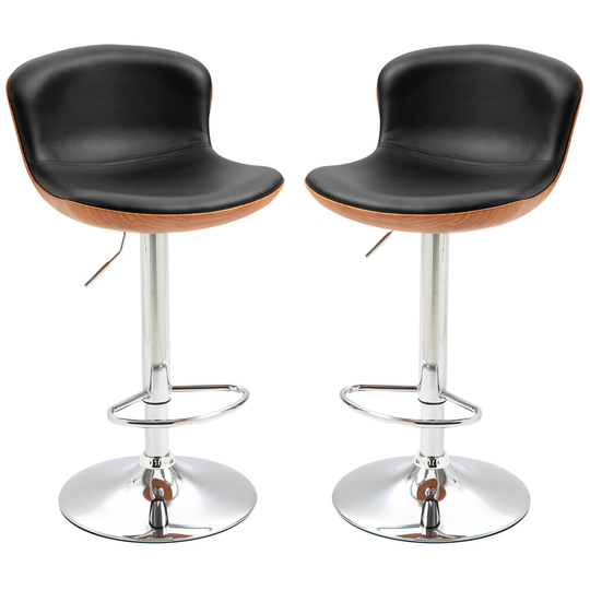 HOMCOM Set Of 2 PU Leather Rounded Tub Bar Stools Adjustable Height
