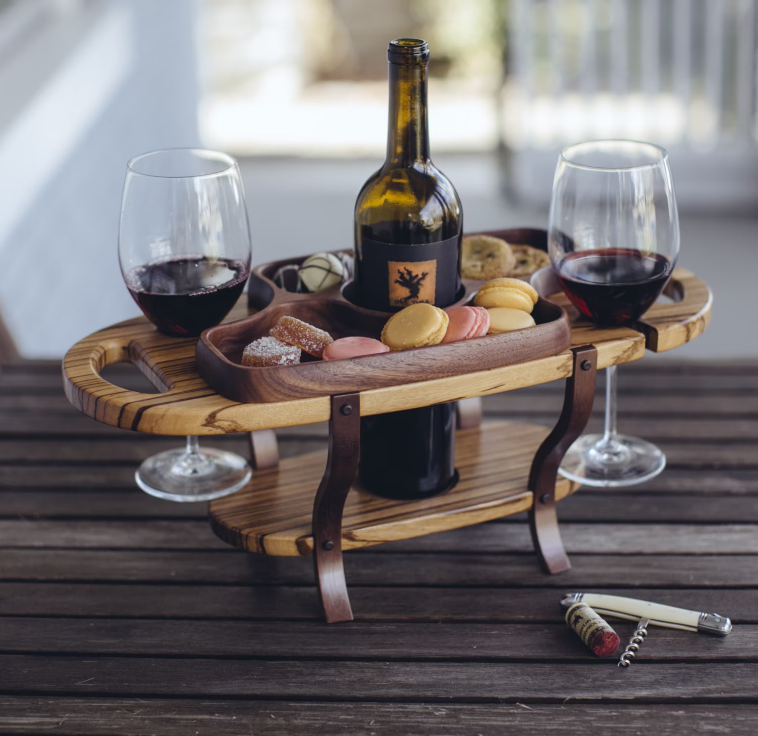 Wood Wine Caddy, Bottle Holder, Glass Rack, Accessories, Wedding Gift, Gift For Dad, Mom