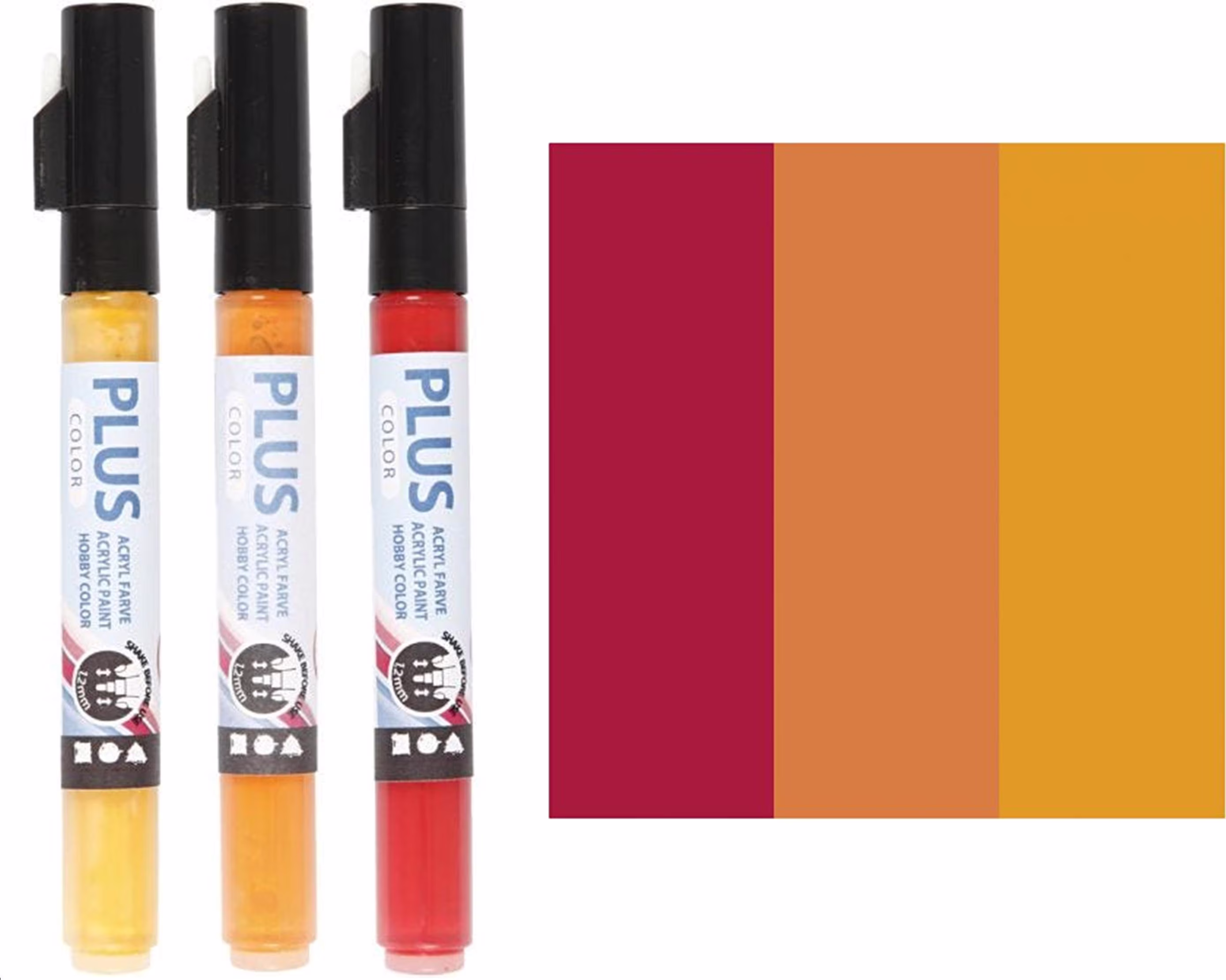 Acrylic Paint Marker Pens Yellow Orange Red, Water Based For Painted Surfaces, Cardboard, Stone, Wood, Line Width 1-2mm