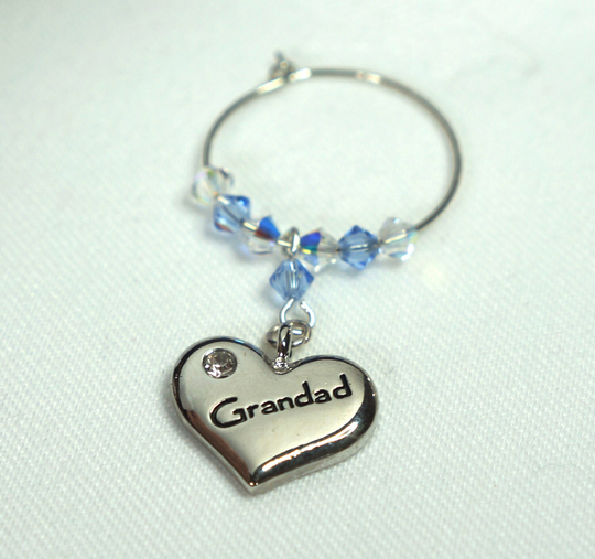 Wine Charm, Glass Grandad, Swarovski Crystal Birthday Gift, Wedding Favour, Christmas Gifts, Stocking Fillers