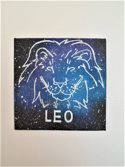 Mini Leo Painting, Zodiac Astrology Mini Canvas, Original Acrylic Canvas