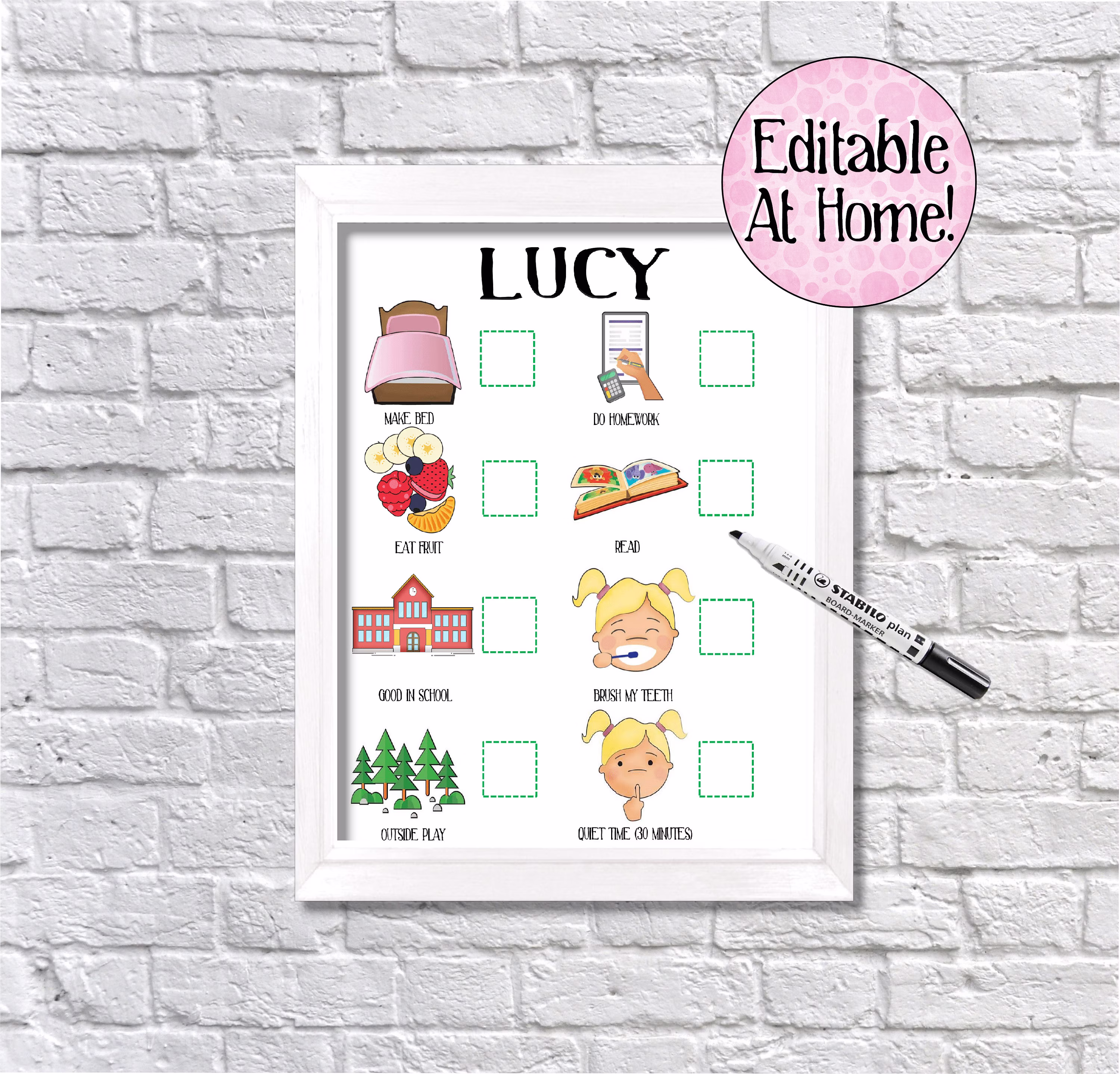 Kids Picture Reward Chart, Edit At Home Routine Behaviour Diy Chart, Toddler Visual Schedule, Kids Daily Planner