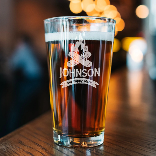 Campfire Pint Glass - Personalized Mountain House Or Camping Gifts Cabin Housewarming