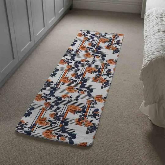 Lavoie Lines and Flowers Designer Shaggy White/Orange Rug