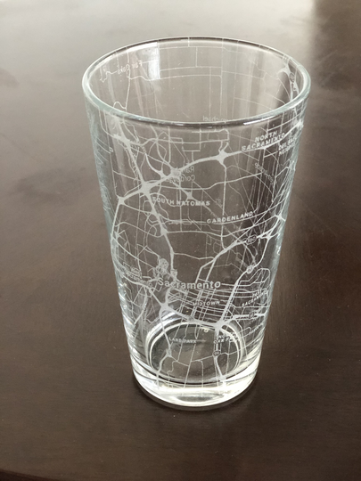 16 Oz Pint Beer Glass Urban City Map Sacramento, Ca