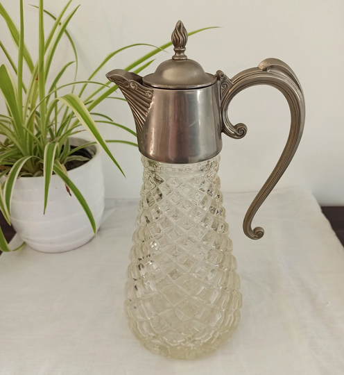 Vintage Claret Jug With White Metal Top. Very Good Condition