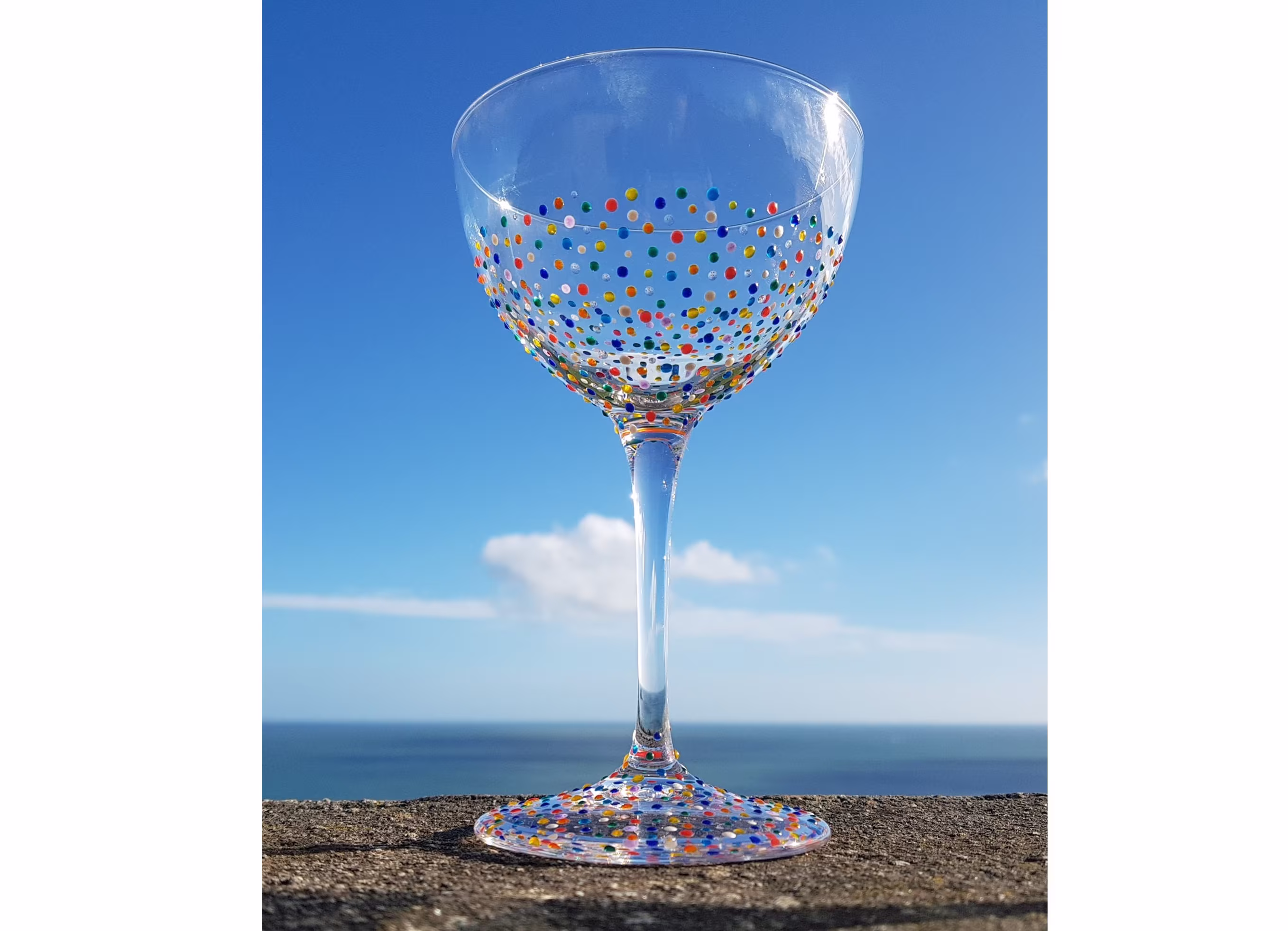 Painted Martini Cocktail Glass, Multi Coloured Dot