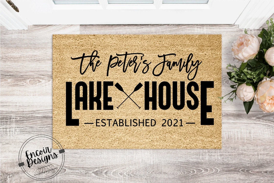 Life Is Better At Our Family Lake House Established Custom Personalized Doormat | Housewarming Gift Closing New Home