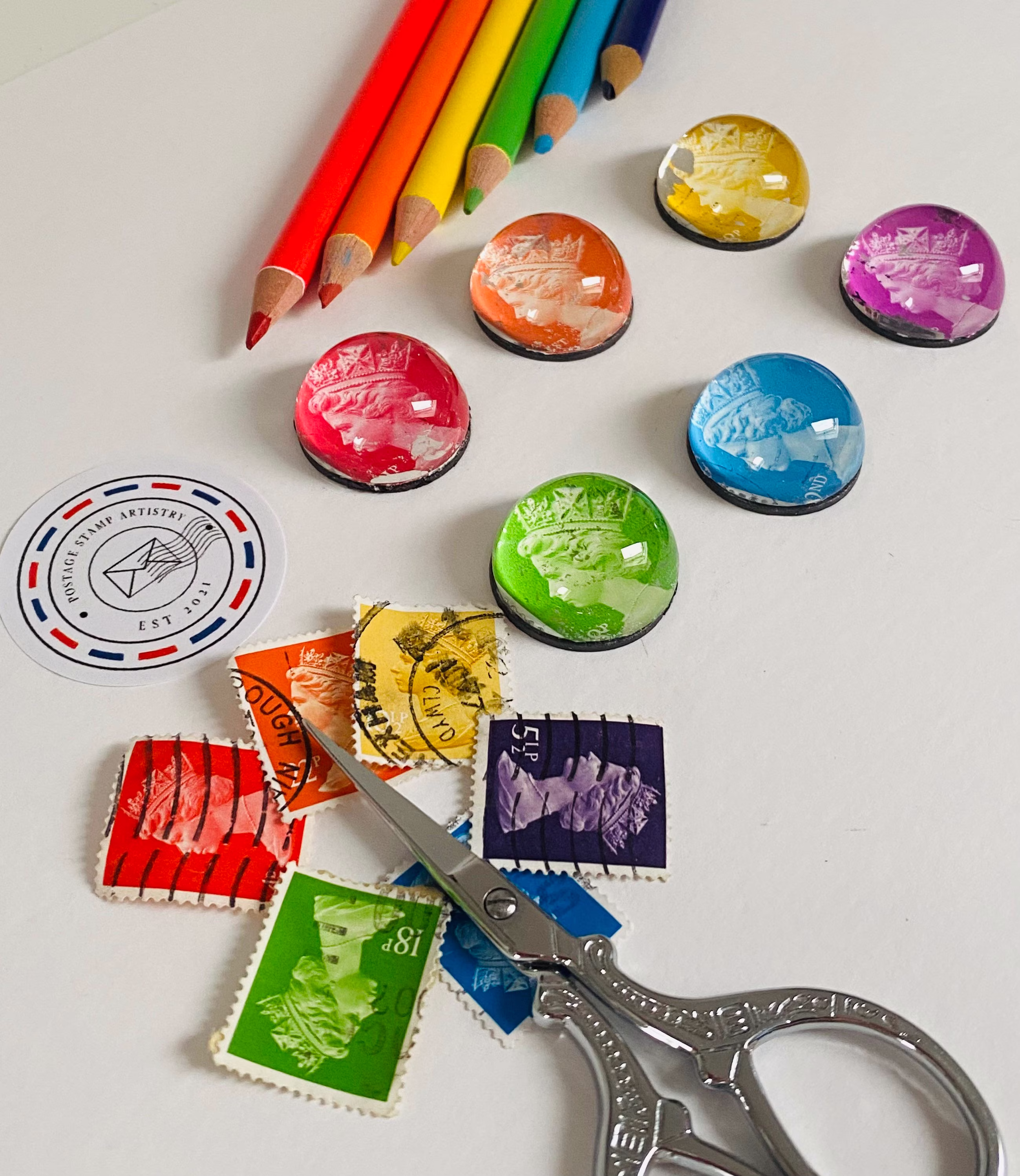 Pick Your British Postage Stamp Magnets/Set Of 6/Noticeboard Or Fridgemagnets/Vintage Stamps - 25mm Dia Glass Dome Fridge Magnet