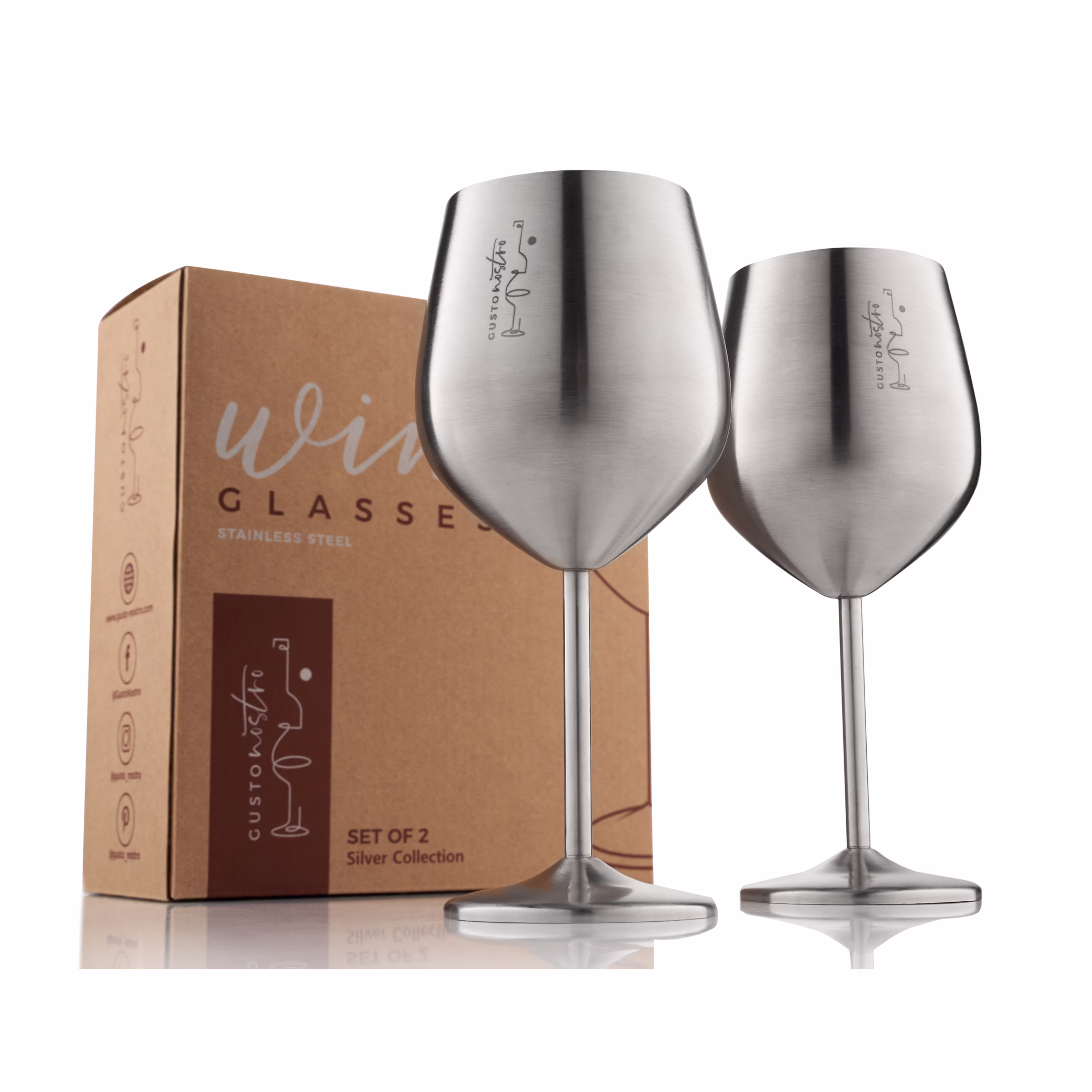 Stemmed Stainless Steel Wine Glasses - 18 Oz Unbreakable Elegant Silver Goblets For Outdoor Pool Party, Anniversary , Wedding Toasting