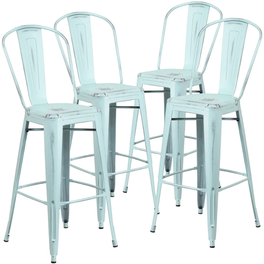 Commercial Grade Distressed Metal Indoor-Outdoor Bar Stool