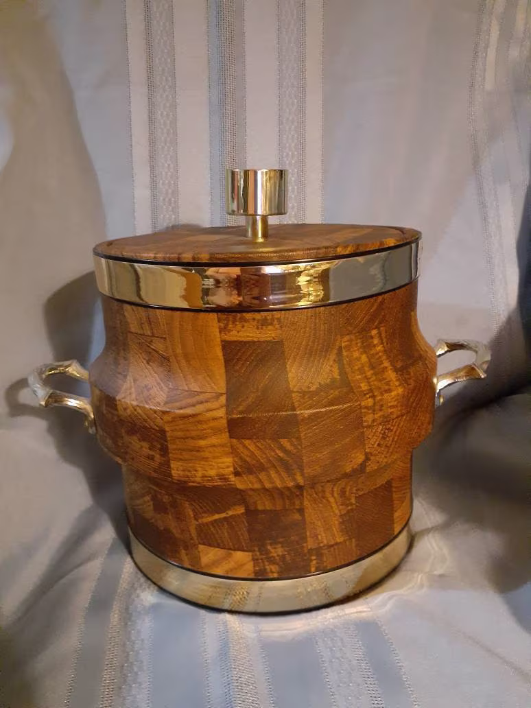 Vintage Mcm Vinyl Woodgrain Pattern Ice Bucket