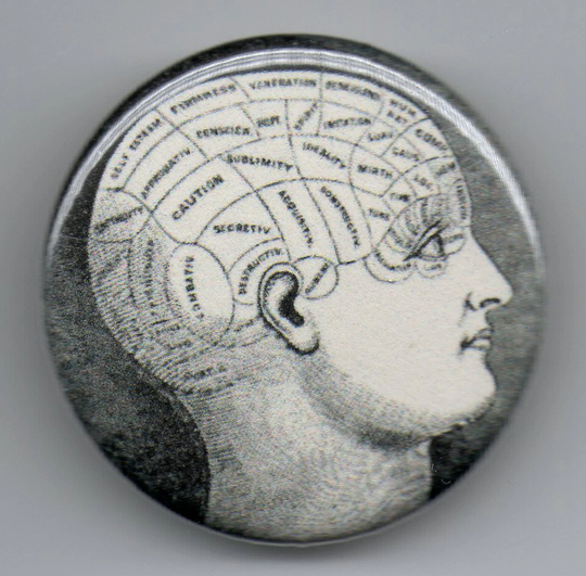 Phrenology Head Diagram 1.25 Inch Pin Back Button Vintage Image