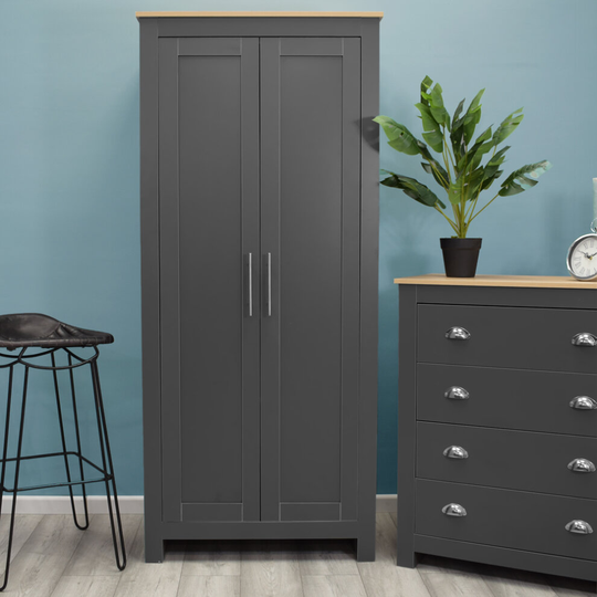 FWStyle Westbury Traditional 2 Door Wardrobe in Dark Grey & Light Oak