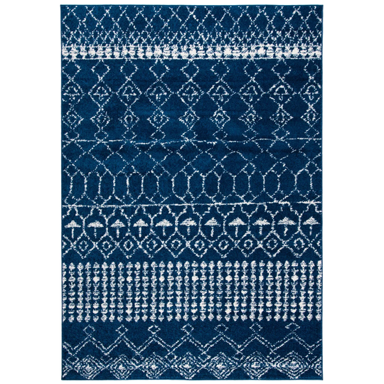 Looped/Hooked Geometric Navy/White Rug