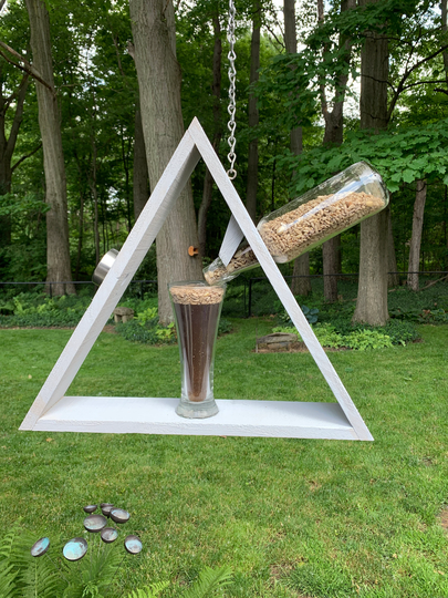 Beer Bottle With Pilsner Glass Bird Feeder, with Fake Or Faux Drink, Solar Light. Stout Ale, Pale Cedar Triangle, Yard Decoration