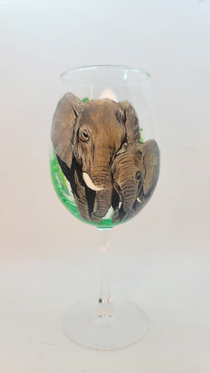 Hand Painted Elephant With Baby Wine Glass Father's Day Mother's Gift Ideas Cups Love Family Friendship