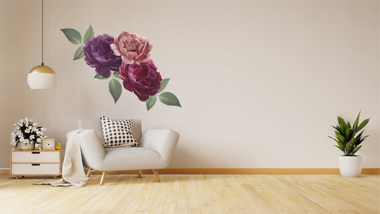 Peonies Flowers Set Wall Decal, Floral Decals, Wallpaper Home Decor Peony Vinyl, Flower Stickers, Painting Decals