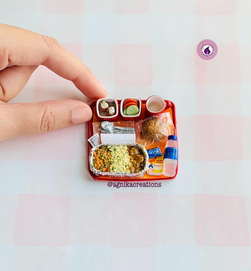 Handmade Dollhouse Food/Fridge Magnet - Miniature Flight Meal Inspired By Air India