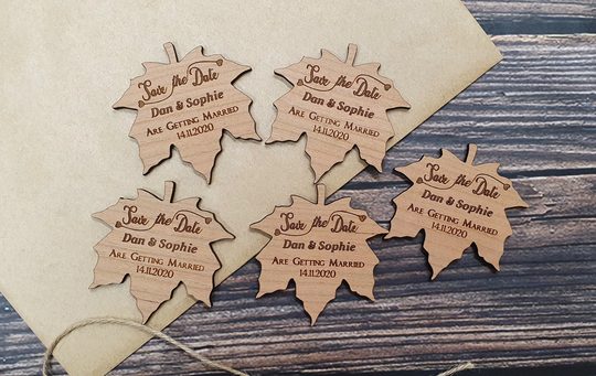 Save The Date Personalised Wood Wedding Fridge Magnets Autumn Leaf