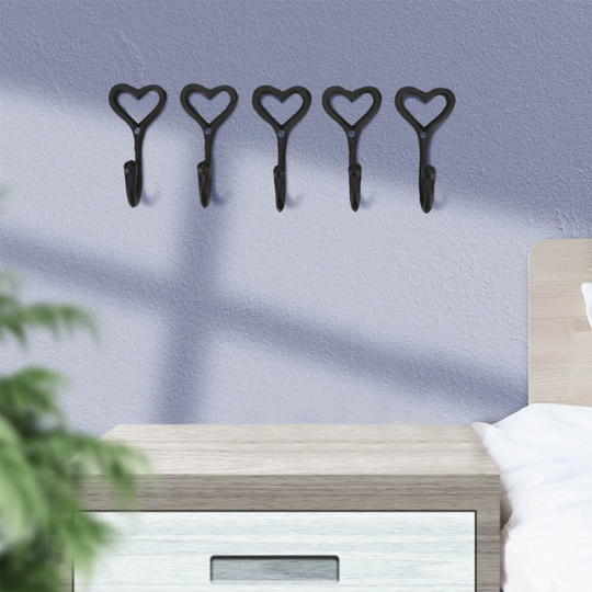 5 X HEART HOOK SHAKER LOVE WROUGHT IRON COAT HOOKS VINTAGE CHIC